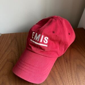 Emis Red Baseball Cap with White Embroidered 'EMIS'